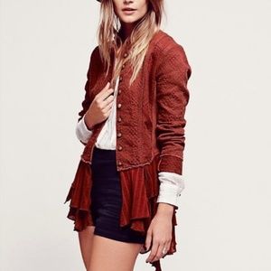 Free People Military Ruffles Jacket in Brick Size 6